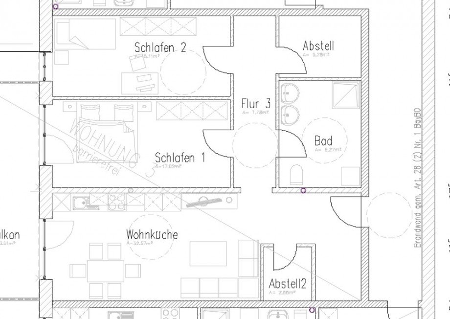 Grundriss mittlere Wohnung OG Etagenwohnung Untrasried / Hopferbach